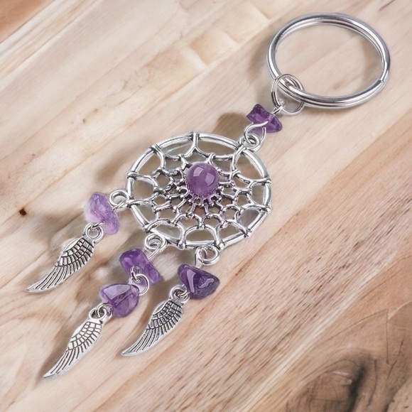 Dream Catcher Native American Keychain Silver Amethyst Purple - Picture 5 of 11